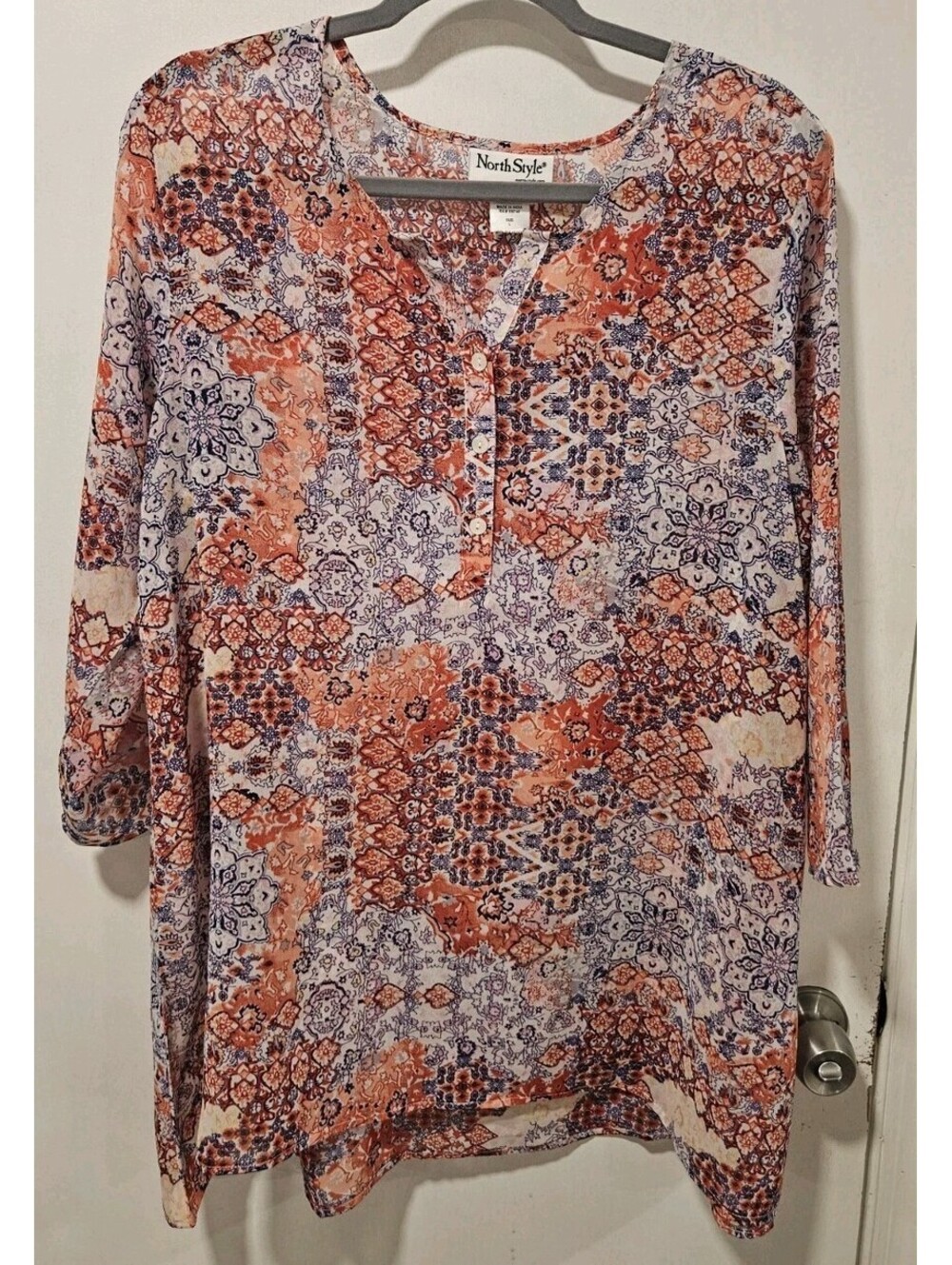 North Style Large Red Pink Purple Tunic Blouse Sheer